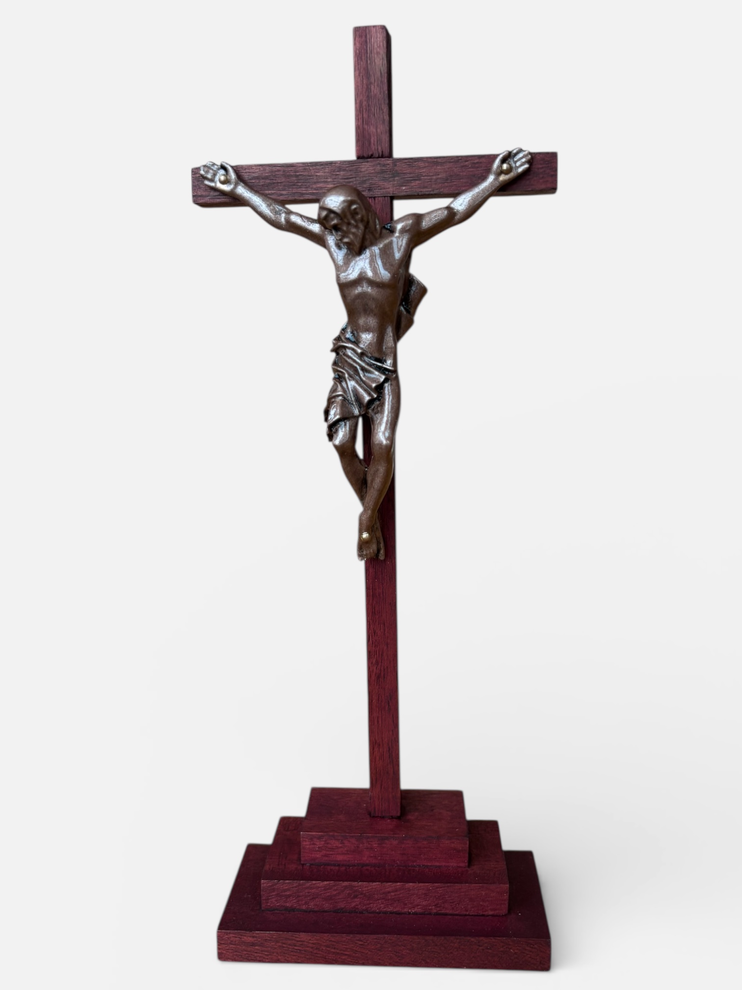 Replica Standing Crucifix Redwood and Bronze - Image 2