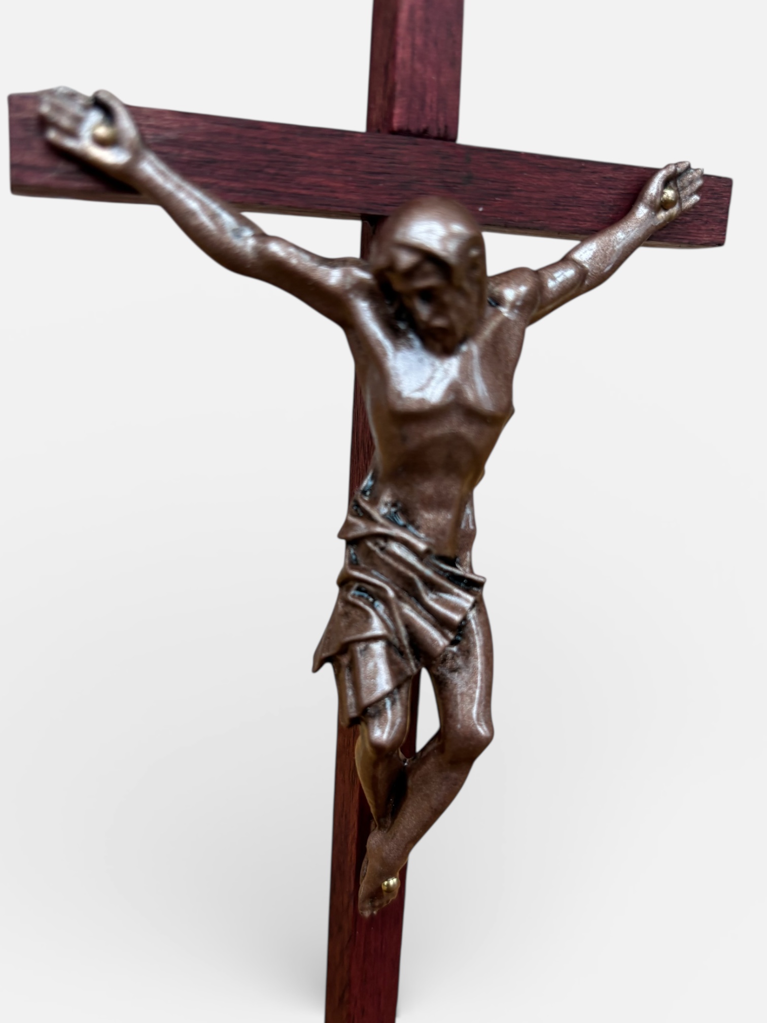 Replica Standing Crucifix Redwood and Bronze